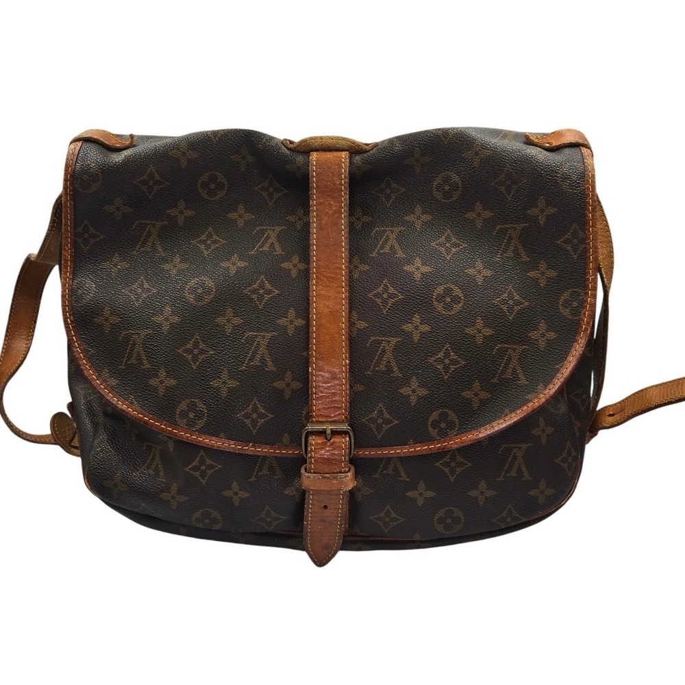 Louis Vuitton Saumur 35 Monogram Canvas Messenger Crossbody Bag Brown